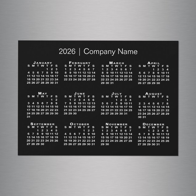 Calendário 2026 com nome da empresa Black Magnet (2026 Calendar with Company Name Black Magnet in situ)