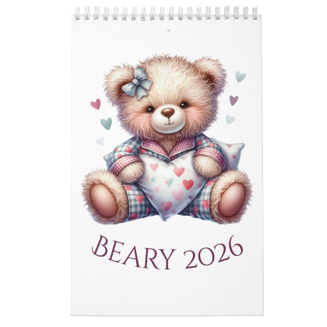 Calendário 2026 com ursos de pelúcia bonitos (Capa)