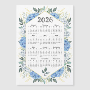 Calendário 2026 Cores Aquáticas Azuis Verde Botâni