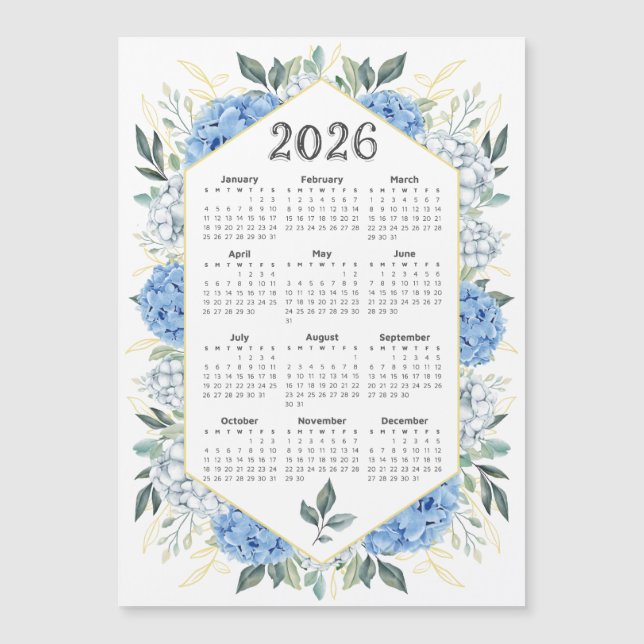 Calendário 2026 Cores Aquáticas Azuis Verde Botâni (Frente)