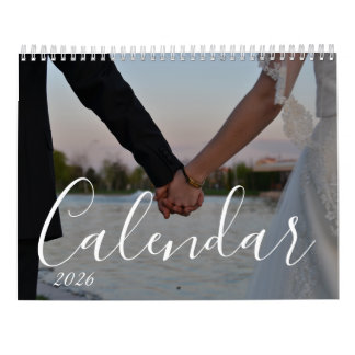 Calendário 2026 Custom Wedding Photo Chic Script Calendar