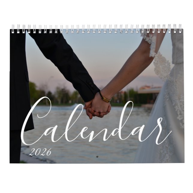 Calendário 2026 Custom Wedding Photo Chic Script Calendar (Verso)