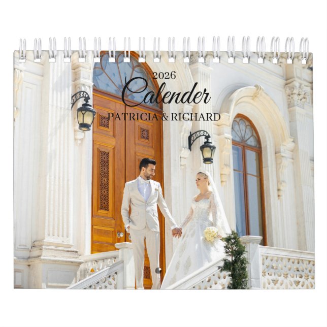 Calendário 2026 Custom Wedding Photo Chic Script Calendar (Capa)