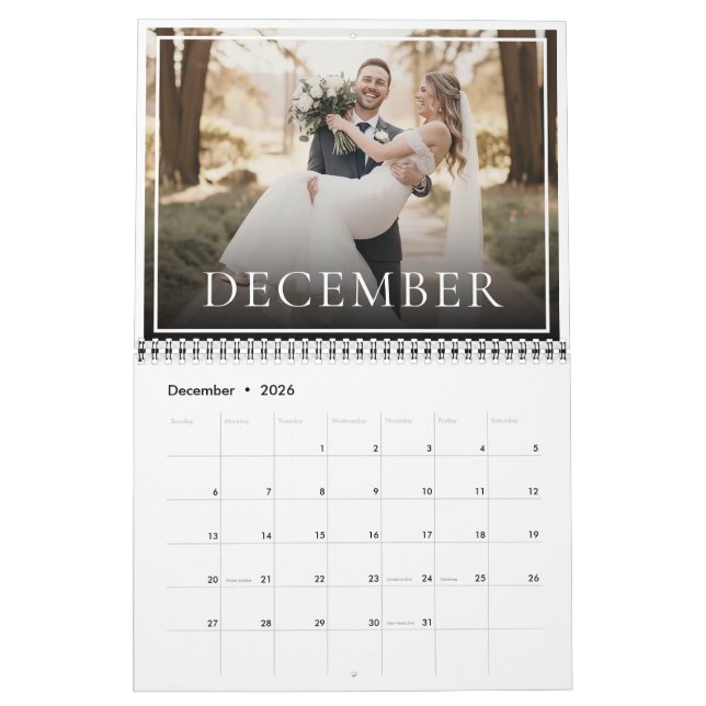 Calendário 2026 Custom Wedding Photo Newlywed Chic (Dez 2026)