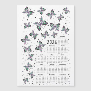 Calendário 2026 das Borboletas Púrpuras de Aquarel