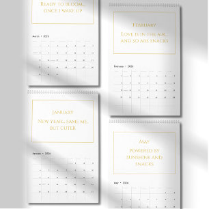 Calendário 2026 de Citações Fofo em Ouro Elegante