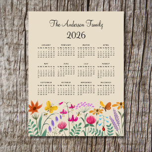Calendário 2026 de Flores Silvestres em Aquarela F