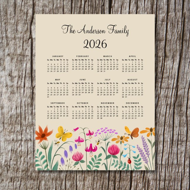 Calendário 2026 de Flores Silvestres em Aquarela F (Criador carregado)