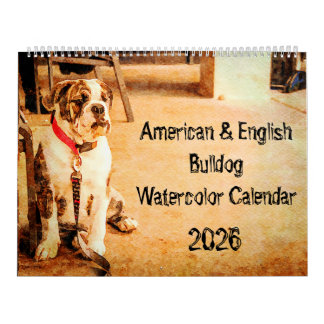 Calendário 2026 English Bulldog British American Bully Gift