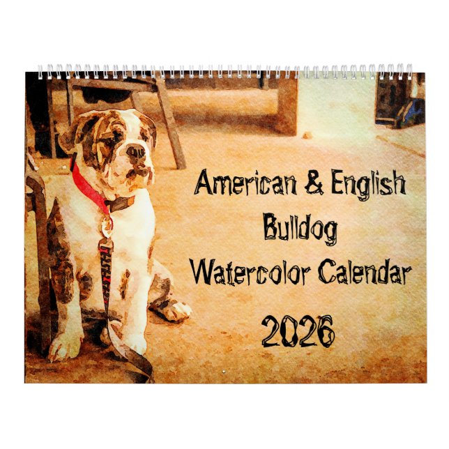 Calendário 2026 English Bulldog British American Bully Gift (Capa)
