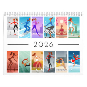 Calendário 2026 Esporte Fitness Jovem Mulher Garota Colorido