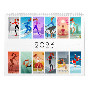 Calendário 2026 Esporte Fitness Jovem Mulher Garota Colorido