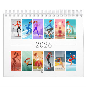 Calendário 2026 Esporte Fitness Jovem Mulher Garota Colorido