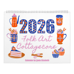 Calendário 2026 Folk Art Cottagecore Grannycore Tradicional