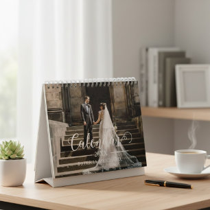 Calendário 2026 Foto de Casamento Personalizada Chic Script