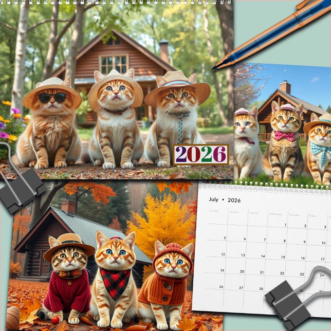 Calendário 2026 Funny Cats in Preppy Attire and Hats (Criador carregado)