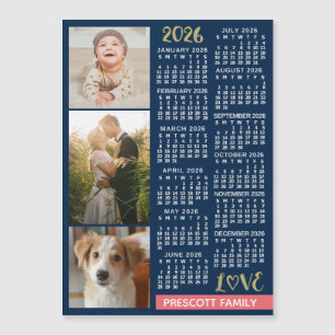 Calendário 2026 Ímã de Colagem de Fotos em Azul Ma