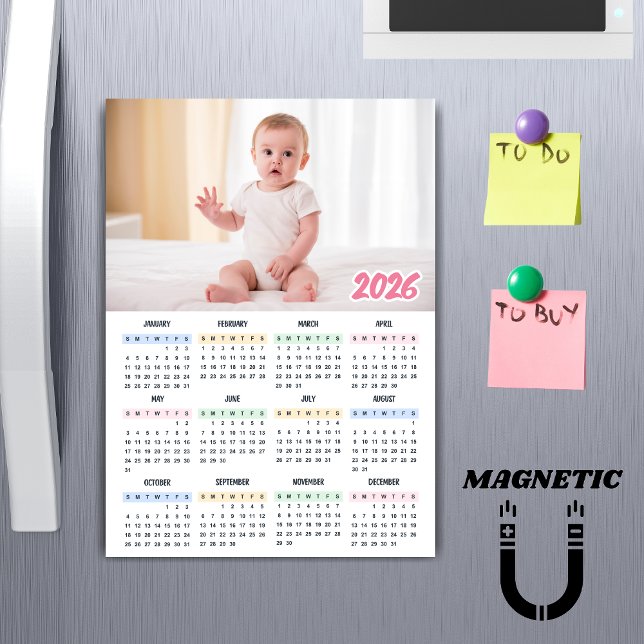 Calendário 2026 Ímã Moderno de Foto Personalizada (Criador carregado)