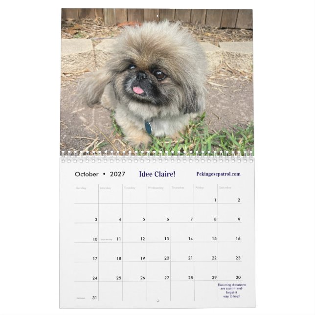 Calendário 2026 Liz E.'s Pekingese Calendar (Out 2027)