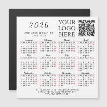 Calendário 2026 Magnet Business QR Code Empresa Lo