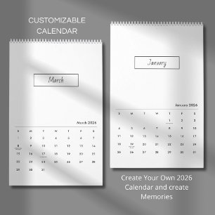 Calendário 2026 Minimalista Moderno Elegante