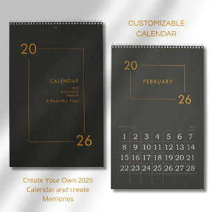 Calendário 2026 Minimalista Moderno Elegante