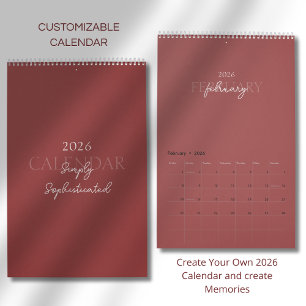 Calendário 2026 Minimalista Moderno Elegante