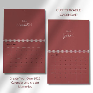 Calendário 2026 Minimalista Moderno Elegante