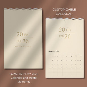 Calendário 2026 Minimalista Moderno Elegante
