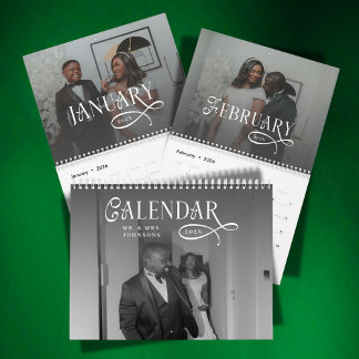 Calendário 2026 Modern Elegant Wedding 14 Photos Newlyweds