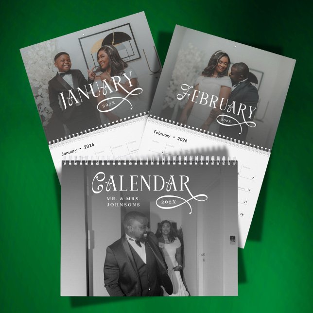 Calendário 2026 Modern Elegant Wedding 14 Photos Newlyweds (Criador carregado)