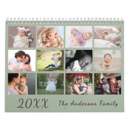 Calendário 2026 Modern Family Photo Calendar – green & brown