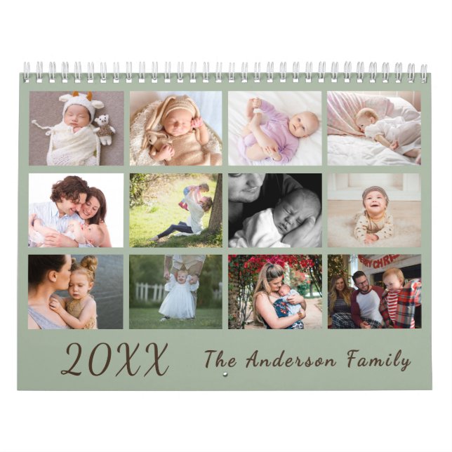 Calendário 2026 Modern Family Photo Calendar – green & brown (Capa)