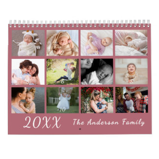 Calendário 2026 Modern Family Photo Calendar – Pink