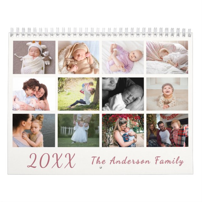 Calendário 2026 Modern Family Photo Calendar – Pink & white (Capa)