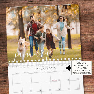 Calendário 2026 Moderno Script Personalizado Família Foto