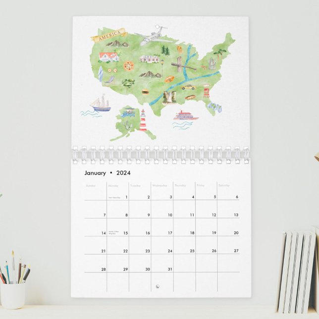 Calendário 2026 Países de Aquarela no Mundo Map Viagem (In situ)