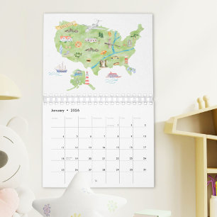 Calendário 2026 Países em Mapas de Aquarela no Mundo Viagens