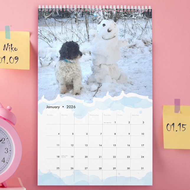 Calendário  2026 Personalized Pet Dog Cat Photo Watercolor (2026 Personalized Pet Dog Cat Photo Watercolor Calendar)