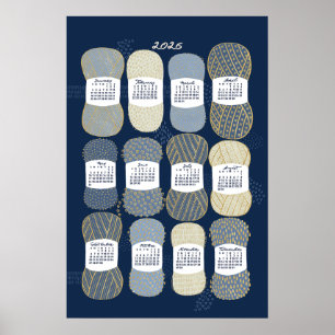 Calendário 2026 Poster Azul e Dourado