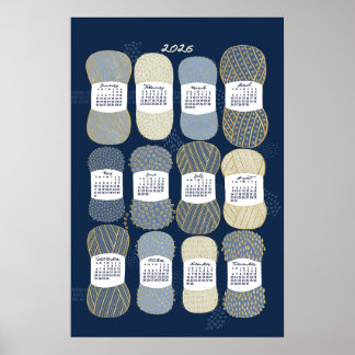 Calendário 2026 Poster Azul e Dourado