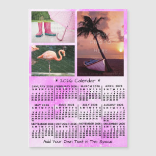 Calendário 2026 Rosa Aquarela Ímãs de Fotos Person