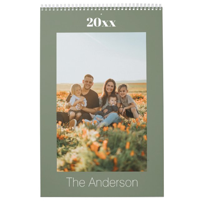 Calendário 2026 Sage Green Custom Family Photo (Capa)