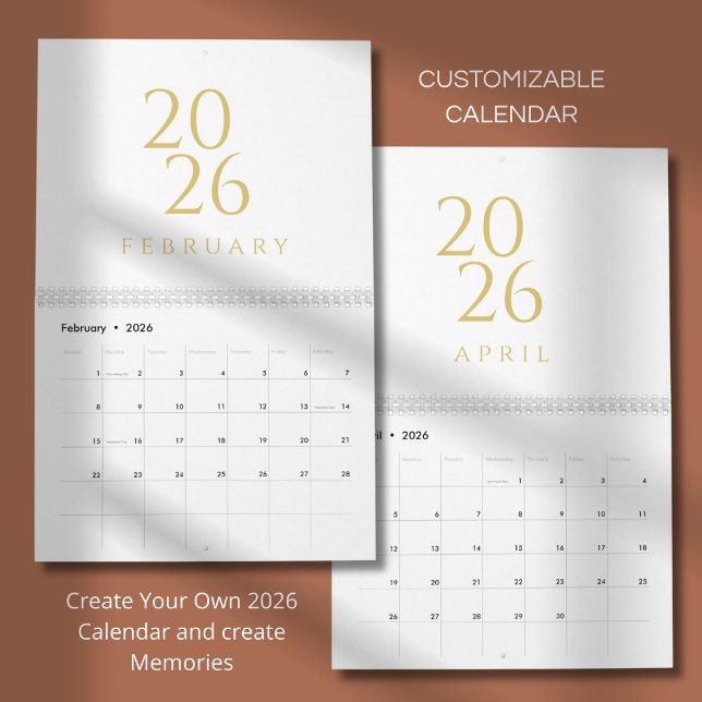 Calendário 2026 Simples Elegante Dourado (Criador carregado)