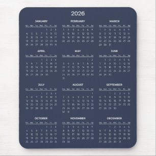 Calendário 2026 Simples Mas Elegante Mousepad