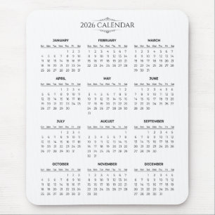 Calendário 2026 Simples Mas Elegante Mousepad