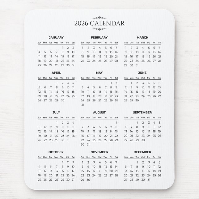 Calendário 2026 Simples Mas Elegante | Mousepad (Frente)