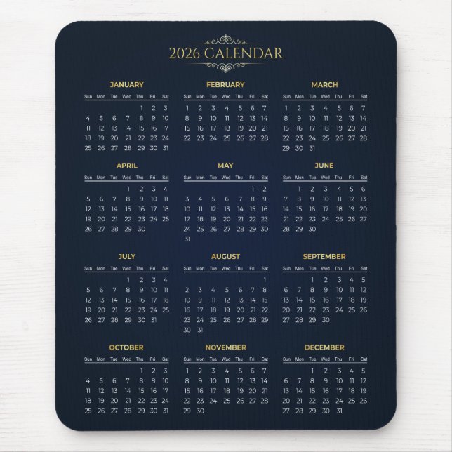 Calendário 2026 Simples Mas Elegante | Mousepad (Frente)