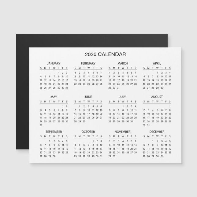 Calendário 2026 Simples, porém Elegante | Ímã (Frente/Verso)