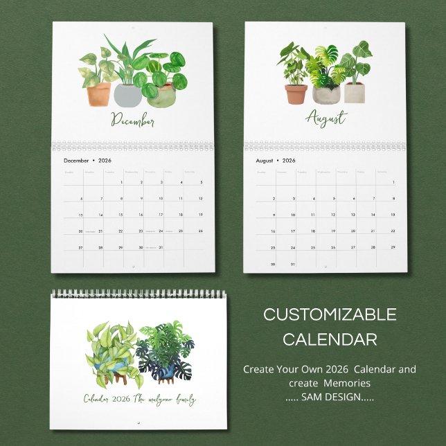 Calendário 2026 Watercolor Succulent & Leaf Calendar | Botani (Criador carregado)